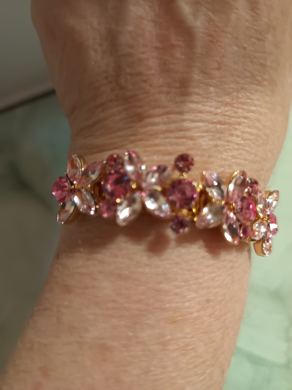 Monet Gold-Tone Pink Crystal Floral Bracelet
